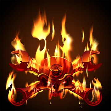 Vector Metal Jolly Roger in flame