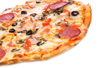 pizza with salami and vegetables