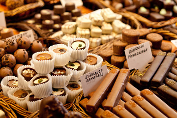 Selection of chocolate in a row