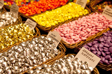 Assorted colorful candies at the candy shop