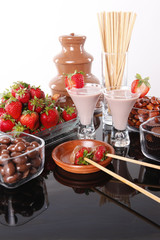 Chocolate cream liquor and strawberry chocolate fondue