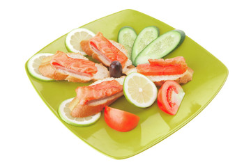 sandwich with salmon on green