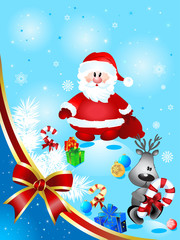 Santa Claus with deer, vector illustration