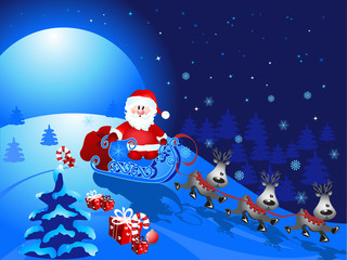 Santa Claus with Sledge, vector illustration