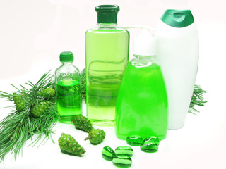 shower gel bottles with fir extract