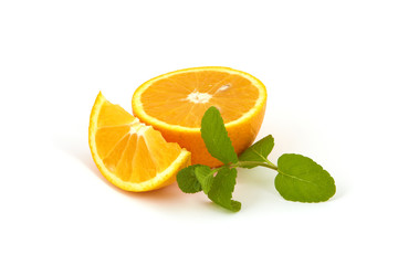 oranges with mint isolated on white background with shadows