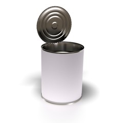 boite de conserve 3D isolée sur fond blanc et étiquette vide