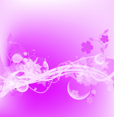 Fototapeta na wymiar Fancy pink floral design with semitransparent balls