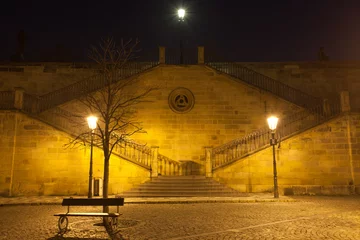 Foto op Plexiglas The detail of charles bridge in prague - stairs in the night © Radomir Rezny