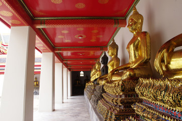 row of the golden buddha in temple