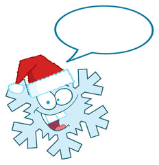 Cartoon Snowflake Character With Santa Hat And Speech Bubble