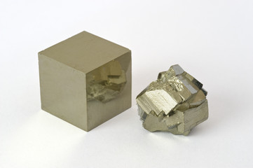 Cubic iron pyrites samples on white.