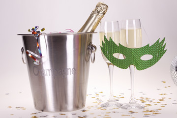 Champagne, party and joy! Celebrate on white background