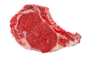 Raw rib eye steak