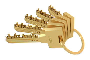 Golden keys with buildings