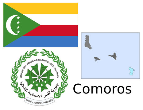 Comoros flag coat national emblem map
