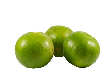 Fresh Green Lemons on white background .