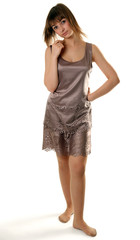 Beautiful girl in satin gown