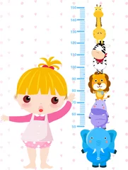 Printed roller blinds Height scale Girl checking her height