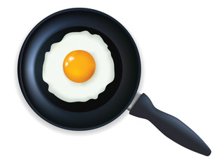 Fried egg in a frying pan. Vector illustration.