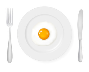 Close up view of the fried eggs. Vector illustration.