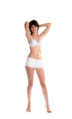 Naklejka premium girl in bra and shorts semi-dressed