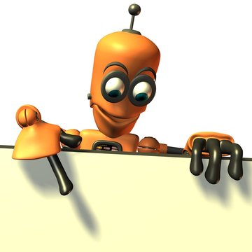 Roboter mit Werbeschild