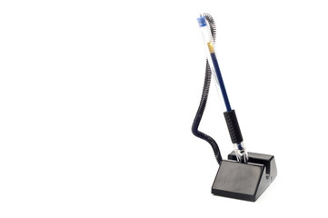 black pen on white background