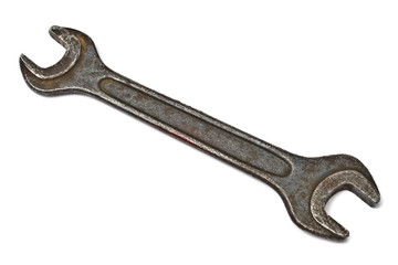 old wrench isolated on white