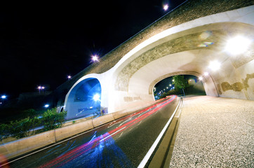 escena urbana nocturna con puente