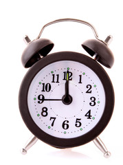 Vintage Alarm Clock isolated on white background. New year time