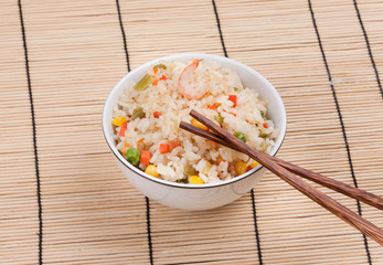 Fried rice with vegetables and prawn