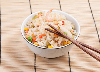 Fried rice with vegetables and prawn