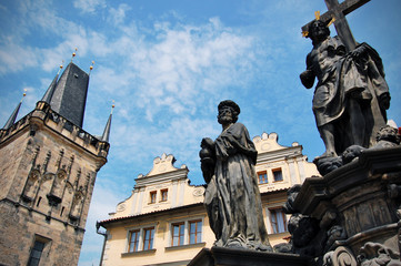 Fototapeta premium The Black Tower and statues in Prague.
