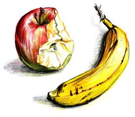 apple and banana drawing
