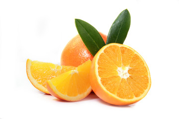 Fresh oranges on white background