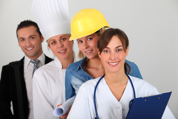 Group of workers on white background