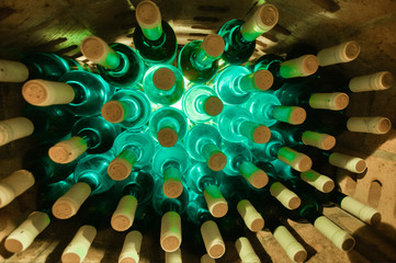 wine bottles stacked up