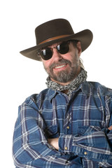 Middle aged man in a cowboy hat.