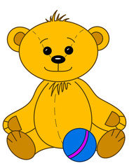 Teddy bear with ball, contours