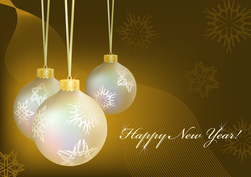 Golden christmas-balls with snowflakes