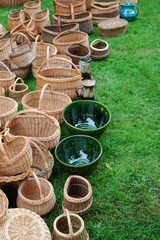 Wicker baskets and clay pottery