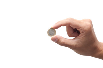 Male hand holding an euro coin