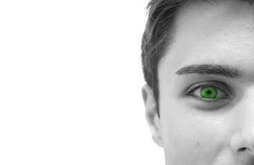 Closeup of a beautiful green eye: black and white image