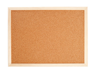 Blank corkboard with a wooden frame isolated on white
