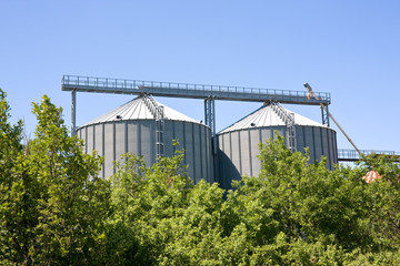 Storage silos for agricultural products, in the countyside