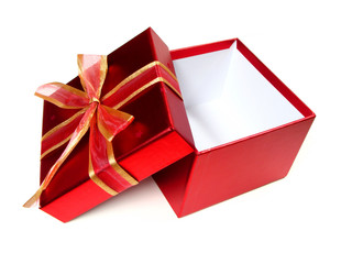 Empty red gift box with bow