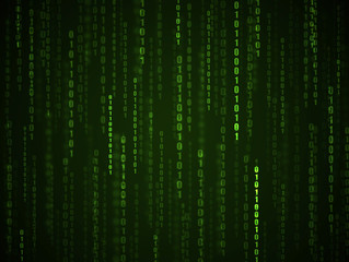Binary language background. Green numbers on computer screen. - obrazy, fototapety, plakaty