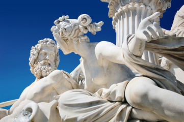 Detail of Athene fountain in front of Austrian parliament - obrazy, fototapety, plakaty