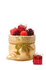 Santa Claus' bag with gifts and toys isolated on white